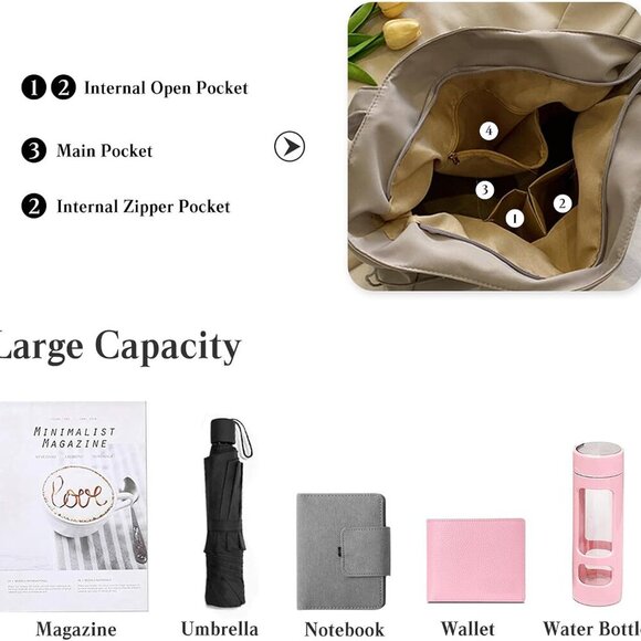 Oxford Tote Bag Women Waterproof Large Capacity Handbag with Multiple Pockets - Picture 5 of 9